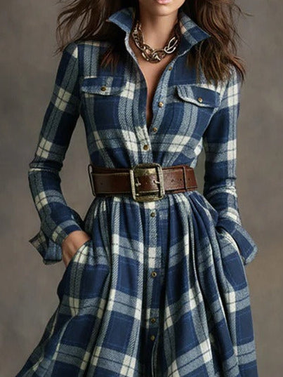 Fiona ❘ Długa sukienka w kratę z paskiem