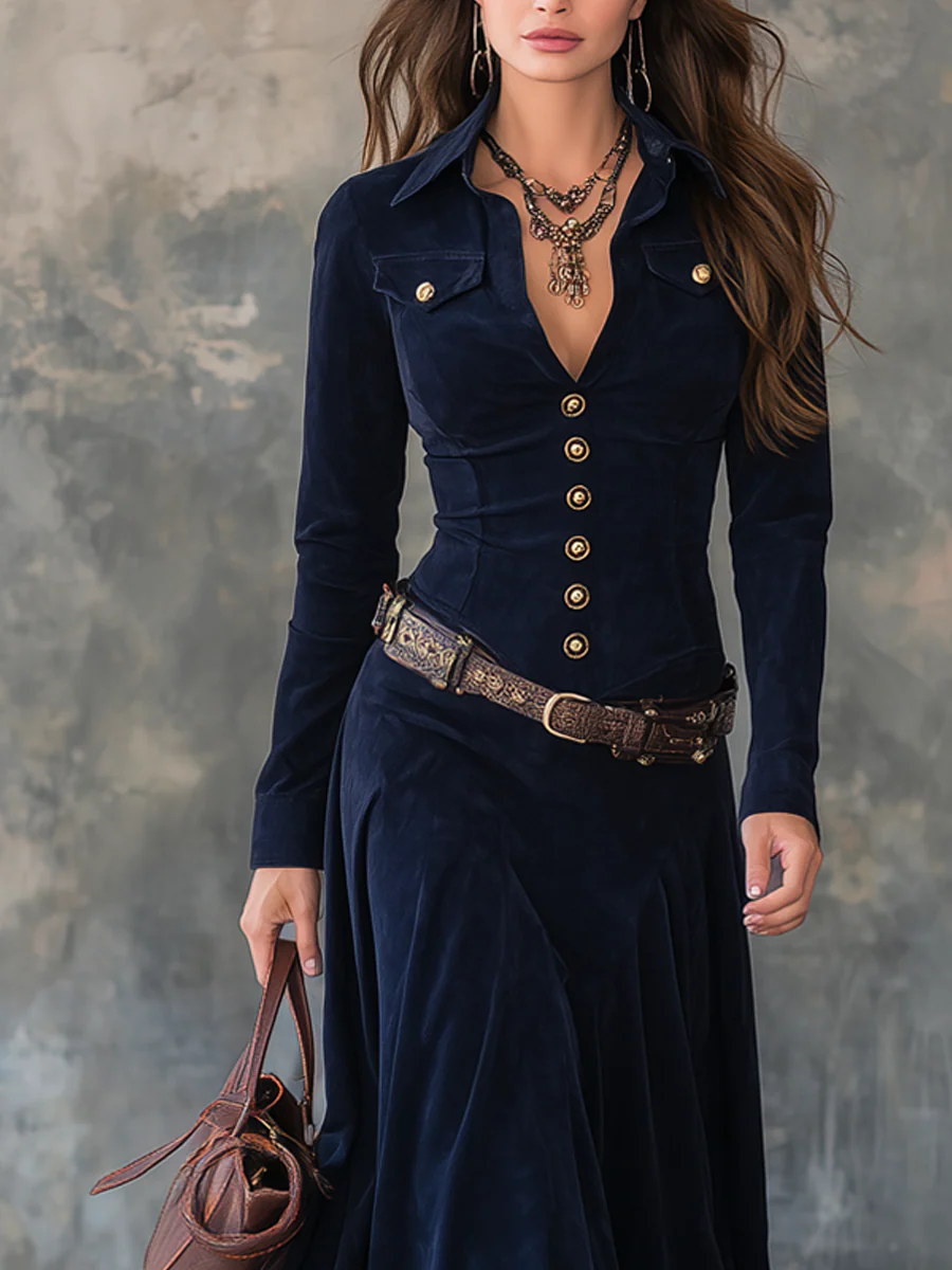 Diana | Długa sukienka z zamszu z guzikami