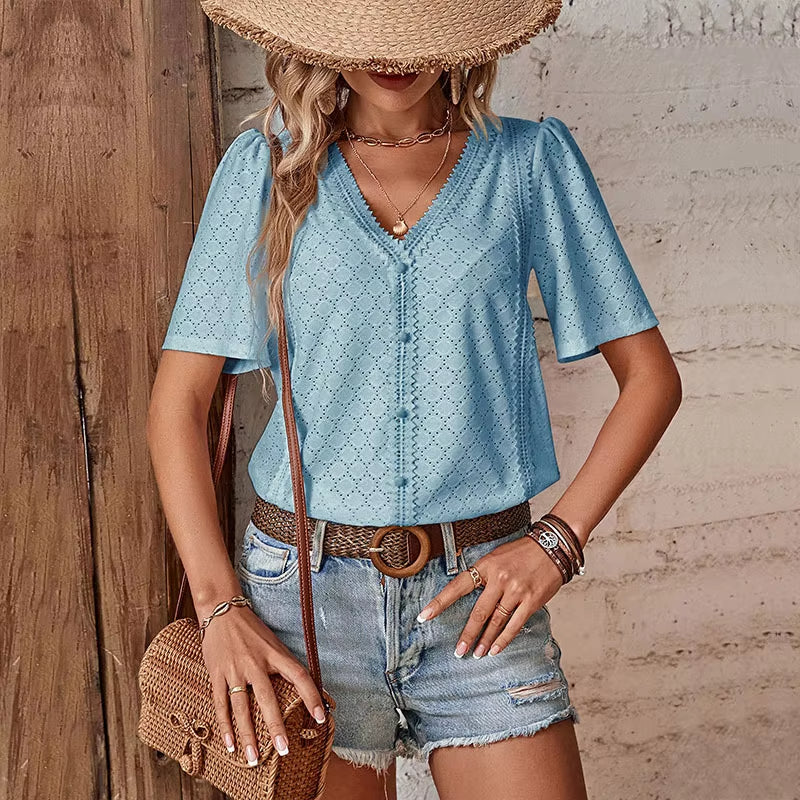 BLUZKA ADELHEID Z KRÓTKIM RĘKAWEM I DEKOLTEM W SERCU