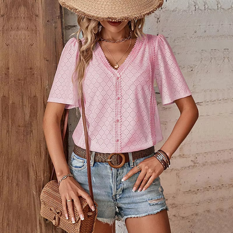 BLUZKA ADELHEID Z KRÓTKIM RĘKAWEM I DEKOLTEM W SERCU