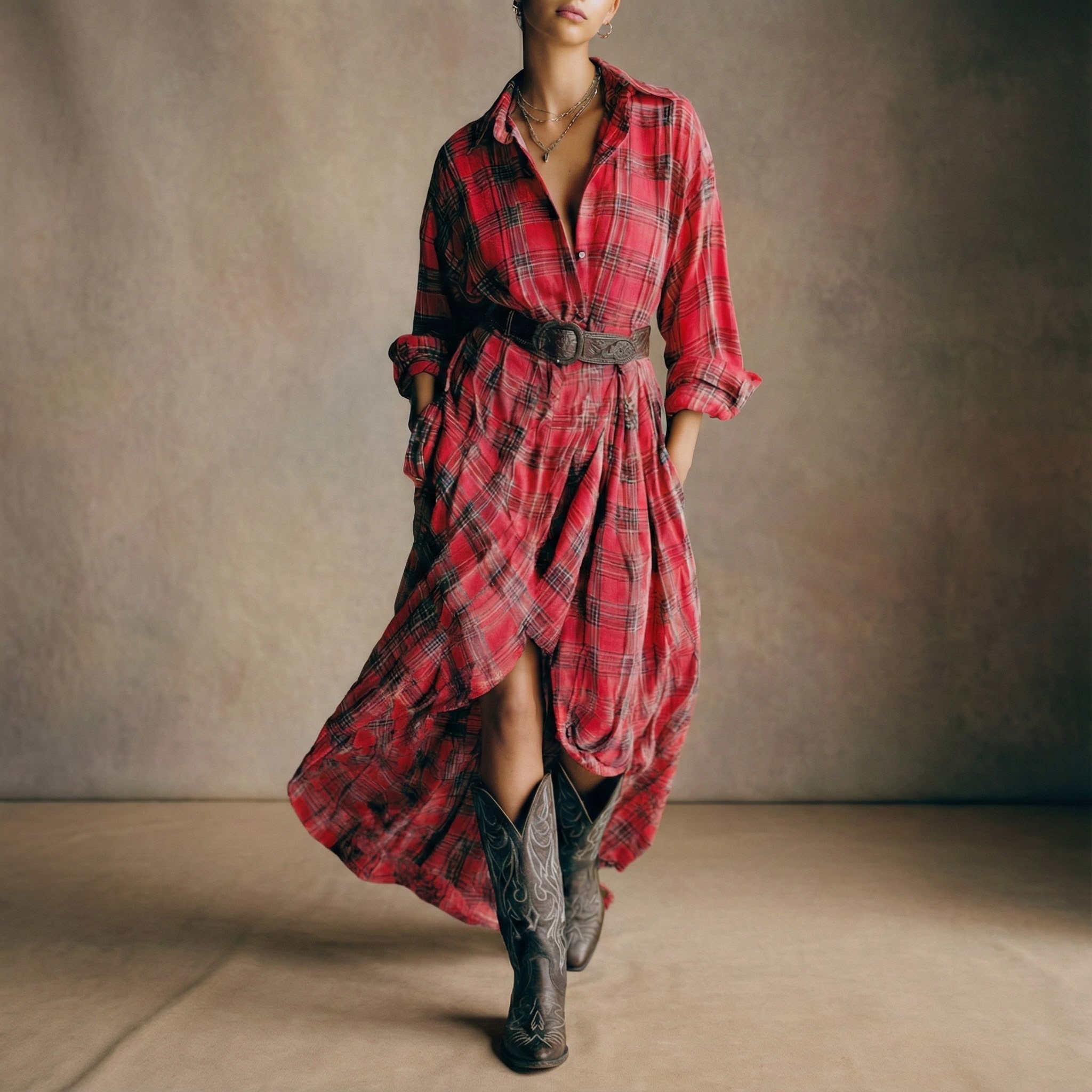 Abril | Koszulowa sukienka w kratę z paskiem